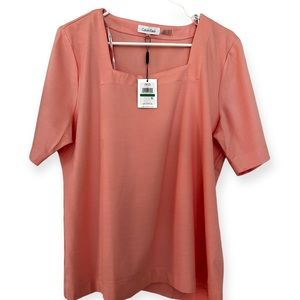 NWT Calvin Klein short sleeve light pink blouse-Large. Square neck